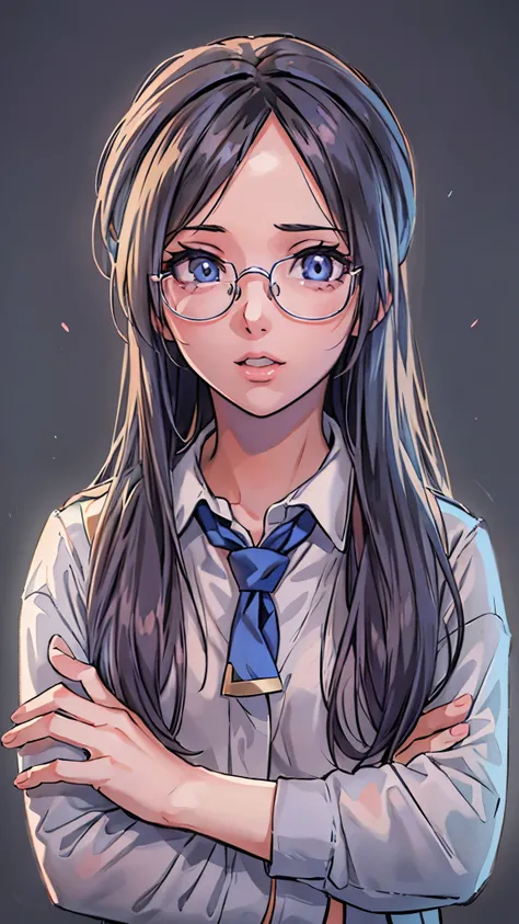 (highest quality,4K,8K,High resolution,table top:1.2), super detailed, (realistic,photorealistic,photo-realistic:1.37), ((full body)),(one 17 years old girl),(Glasses Girl),(rage),(Perplexed),(black hair),(long hair),((school-uniform)),(Scarf),(high socks)...