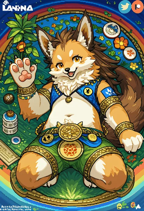 top quality, best quality, logo mark, stamp, Geometric pattern, vector-art, High-quality illustrations by Alfons Mucha, masterpiece(kemono, furry anthro)flower, pixel art,