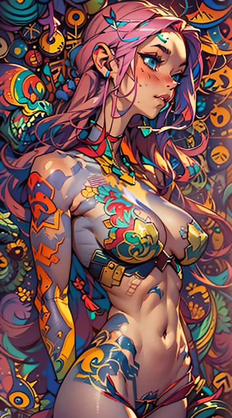 biopunk psychedelic sex, erotic surrealism, nsfw, nude, lsd trip, trippy sex, acid trip, colorful, (multiple women, busty women:...