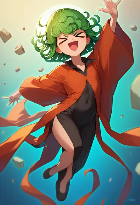 score_9, score_8_up, score_7_up, closed smiling eyes, 1girl, tatsumaki