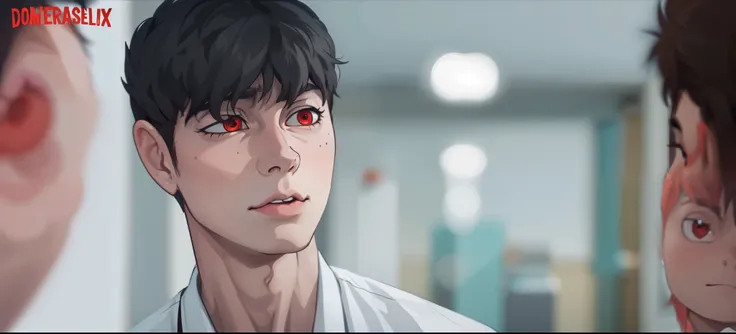 young 17 year old man is scared worried is scared has red hair red eyes