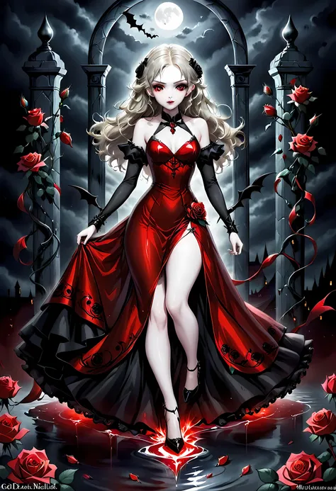 dark fantasy art, fantasy art, goth art,  a picture of a female vampire, exquisite beauty, full body shot, dark glamour shot,  p...