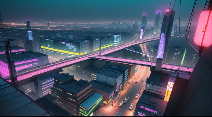 ((Obra de arte)),((melhor qualidade)),((alto detalhe)),((realista,))  Pontes, noite chuvosa, neon, Architecture of Japan Flying Transport, futuristic tram , Neo Tokyo futurisctic cidade futuro, ciberpunk 2077, neon fog