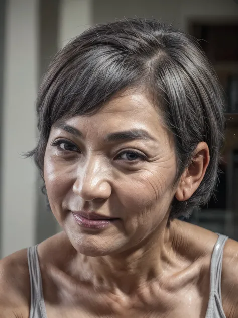 ((highest quality)), ((8K)), ((masterpiece: 1.3)), (Perfect appearance), (Photorealism: 1.6), (Ultra high definition), (Japanese Matureの肖像画), (60 years old, Japanese Mature), ((Realistic skin texture)), (Fine lines all over the skin), (Dull skin), (Facial ...