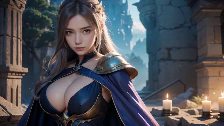 Close-up of female mage, Girl in robes, 2. 5D CGI anime fantasy artwork, Large Breasts，Epic fantasy digital art style, detailed Digital 2D fantasy art, Digital 2D fantasy art, Gorgeous female mage,Look at the camera， Role Playing Game Character Art, beauti...