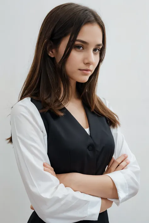 portrait of a beautiful young woman in neat and polite formal office wear isolated on a white background