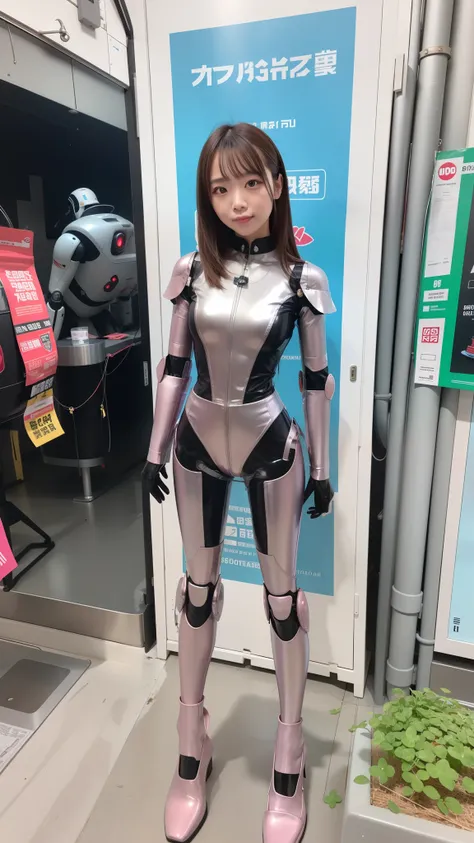 Race-queen, silver metallic costume, robot