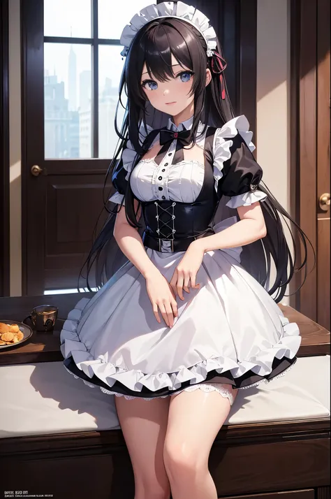 ((masterpiece, best quality)), extremedetailed, Official Art, Unity 8k Wallpaper, maid costume, young beautiful woman, one&#39;s, Perfect face, shiny skin, Shining pupils, Gray Eyes, Silver long straight hair, light blue hairband, extremely detailed eyes, ...