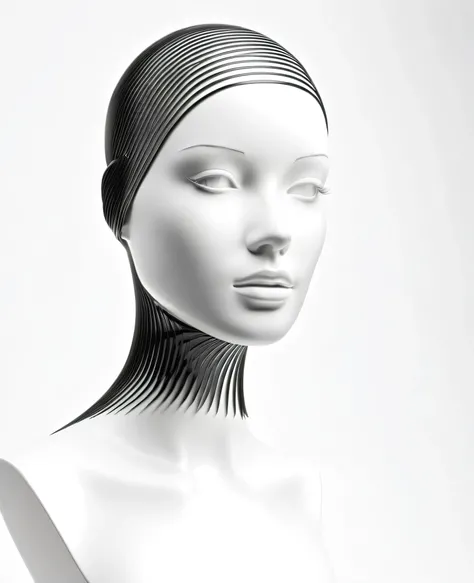 A mannequin with 3d plastic black layers on a 3d white background