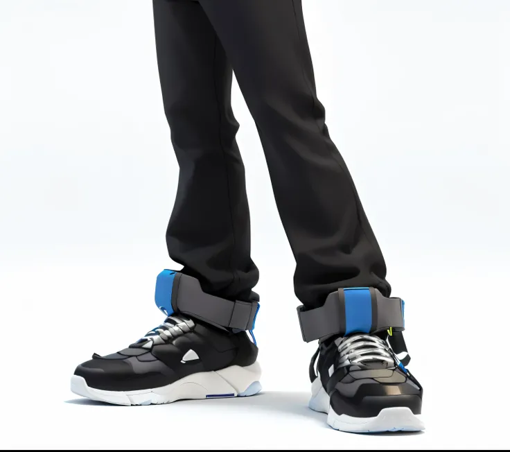 There was a man wearing black pants and a pair of sneakers, Futuristic sneakers, Inflatable future shoes, Human hind legs and sneakers, Futuristic Balenciaga sneakers, depicted as a 3 d render, Sports shoes design, High resolution rendering, Cartoon Render...