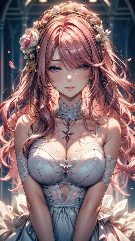 (masterpiece, best quality, beautiful and aesthetic:1.3), , 1 girl, Happy,  smirk,  (Claret hair Gradient pink hair:1.6), Absurdly long hair, half updo half up half down, wavy end, shiny hair, Flowing hair, (Deep purple eyes), Exquisite eyes, Aqua eyes, Su...