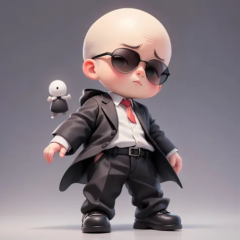 a baby,suit,boss baby,（wear sunglasses)，(baldhead)，sharp eyes,clean background