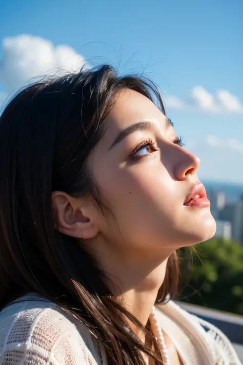 Eyes looking up at the sky, side profile, alone, high quality)), ((masterpiece)), (detailed), Perfect Face