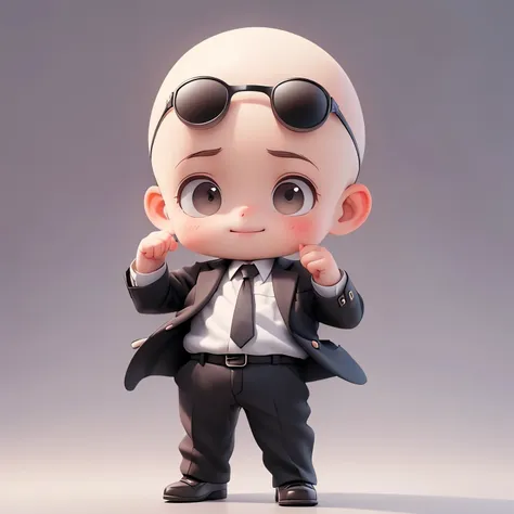 a baby,suit,boss baby,（wear sunglasses)，(baldhead)，happy,clean background