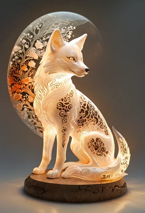 莲花姿势Fox Demon女孩的全身摄影，Ceramic style，Jade Light，Anatomically correct，Raw, Lenses, (Clear focus:1.5), (Reality:1.4), Dusk lighting, Volumetric Lighting, Ultra-high resolution, 16K,Dramatic Lighting, White background：1.5）（Zentangle，Mandala，Tangles，Entanglement...