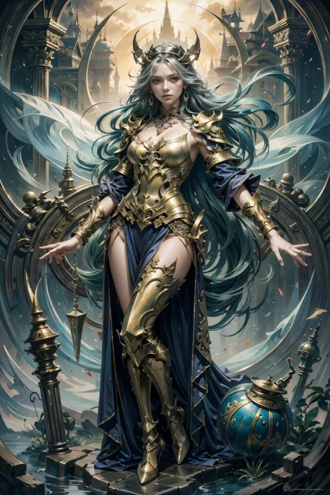 best quality,4k,8k,highres,masterpiece:1.2,ultra-detailed,realistic:1.37,HDR,UHD,ultra-fine painting,sharp focus,physically-based rendering,extreme detail description,professional,art nouveau,tarot card style, (2characters), dynamic angle, dynamic pose, fi...