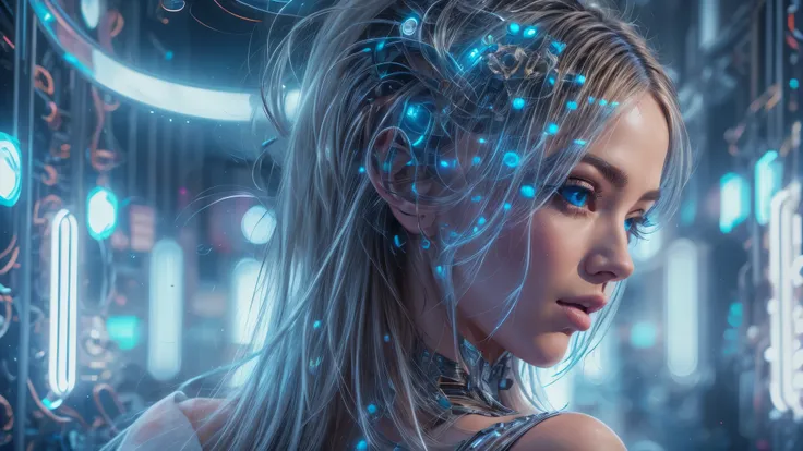 A beautiful futuristic cybernetic girl with hair with strands of neural networks, Futurism, UHD, super detail, best quality, 8k  