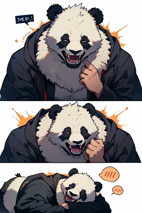 guy, dude, male, with panda ears, masculine, 2d scared screaming face with eyes popping out looking to the left side, but make it more terrified, horrified, eyes closed, zzz, male, guy, dude with panda ears, sleeping, sleepy