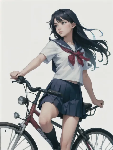 (masterpiece, highest quality:1.2), reality、One Girl Riding a Bicycle, alone、high school girl、uniform、(from the front)、