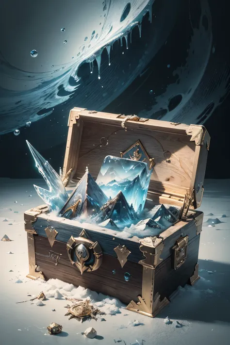 ((best quality)), ((masterpiece)), ((realistic cartoon)):
a treasure chest with gold inside totally stuck in the ice, frozen, fr...