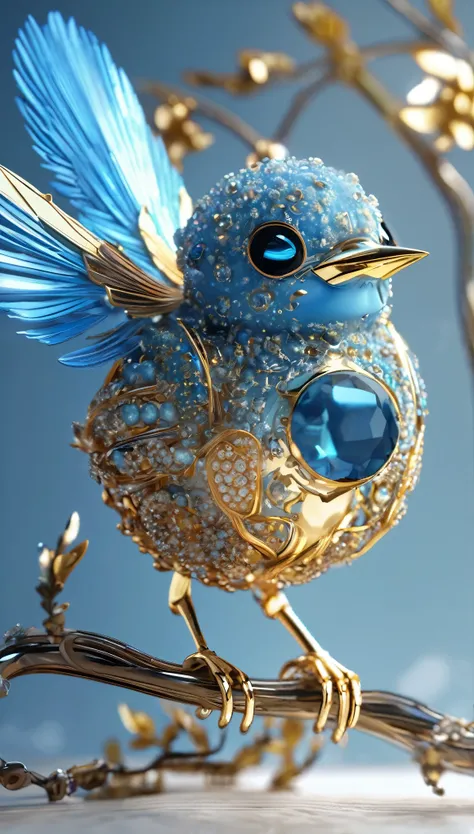 Figure of a bird with blue eyes, Unreal Engine rendering , Very detailed , Bee Global Illumination, Exquisite and gorgeous jewelry, Top trends on cgisociety, Motion Graphics, rossdraws Global Illumination, CG Society