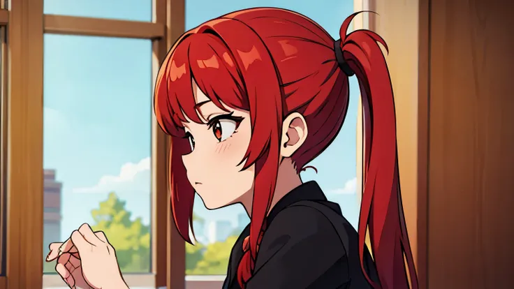 Red hair　girl　study　Pigtails