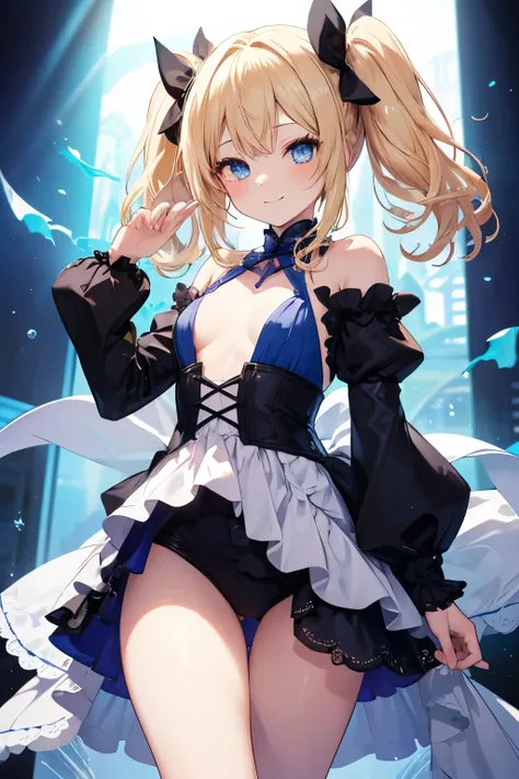 Blonde、Blue Eyes、girl、Small breasts、Twin tails、girl、Small breasts、Lolita、Bright smile、Looks about 15 years old、Petan Musume、He is short、目のhighlight、Sexy thighs、Idol、Mine-based costumes、Your eyes are so beautiful、highlight