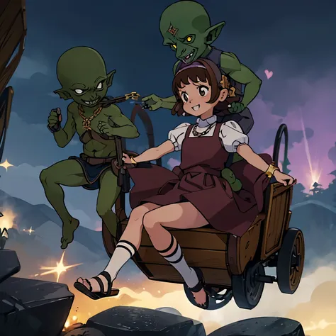 masterpiece, (((goblinriding, a goblin is riding a girl))), goblin, mutiple goblins, goblins, (((all fours))), 1girl, (dress:1.1...