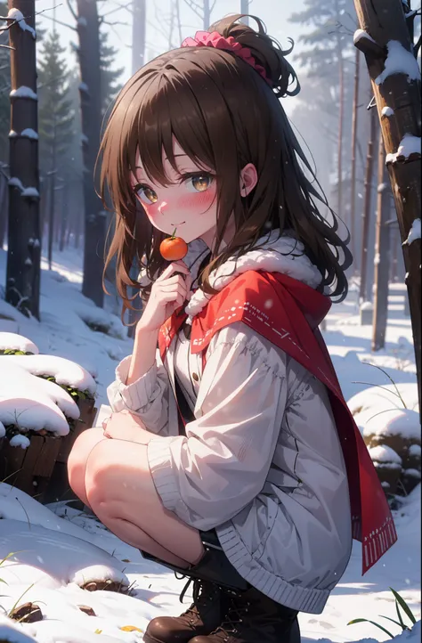 Follow Us, Yuki mandarin orange, (Brown eyes:1.5), Brown Hair, hair ornaments, hair Scrunchie, Long Hair, pink Scrunchie, Scrunchie, (Flat Chest:1.2),smile,,smile,blush,White Breath,
Open your mouth,snow,Ground bonfire, Outdoor, boots, snowing, From the si...