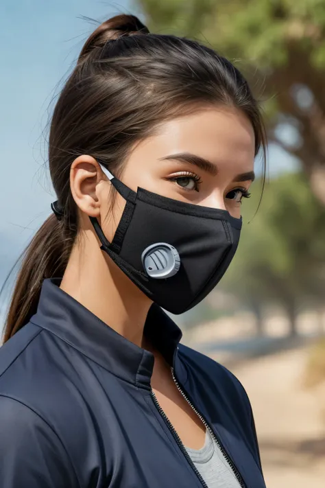 a highly detailed protective face mask with customizable features, air-purifying layers, comfort-enhancing components, and advanced filtration system, made with high-quality, breathable and hygienic materials