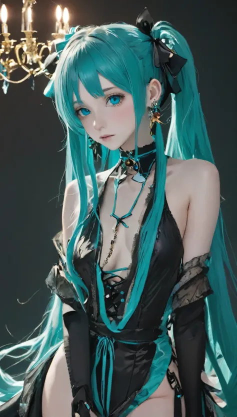 Masterpiece、RAW Photos、Realistic、hair ornaments、Earrings、Goth_punk, 1 girl, alone,、highest quality, Realistic, Ultra delicate, Beautiful and attractive girl, miku hatsune, Slender body, Tied Hair, One Girl, Girl Photos, Full Body Shot, Beautiful Blue Eyes、...