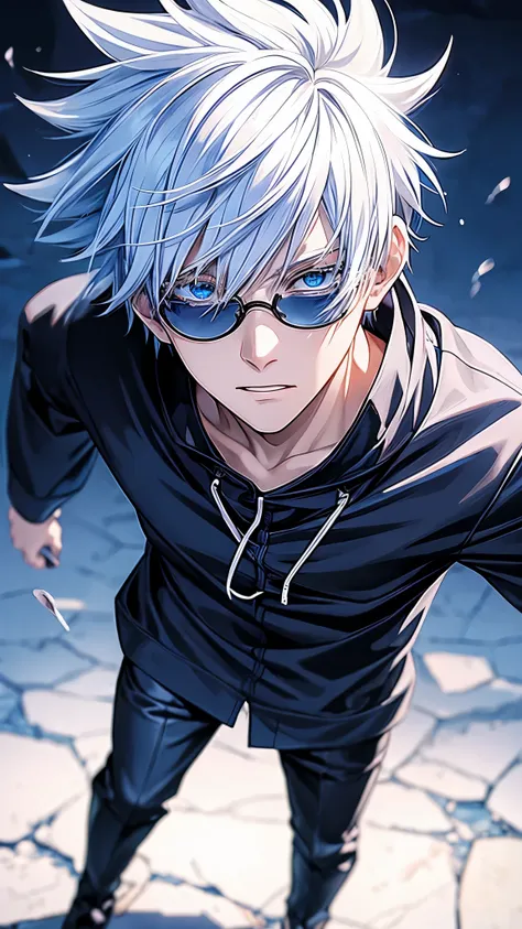 anime boy with white hair and black glasses in front of a blue sky, ken kaneki, best anime 4k konachan wallpaper, kaneki ken, tr...