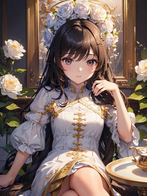 ((highest quality)),(Ultra-high resolution),(Super detailed new),(Detailed Description),((The best CG)),(A masterpiece),Ultra-detailed art,A wonderful new art form,(Art with precise detail:1.5), A profusion of flowers, Gorgeous and luxurious, Gorgeous