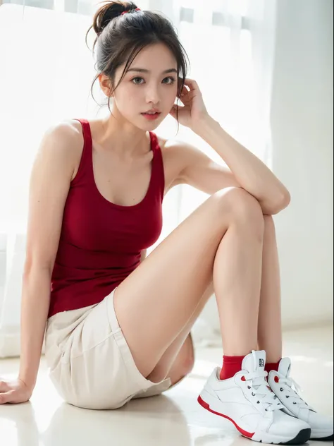 (RAW Photos:1.2), (Realistic:1.4),((Red Tank Top))、((Black spats))、((White sneakers))、Beautiful detailed woman,非常にFine grainと顔, Fine grain, Very detailed,High resolution, Very detailed,highest quality,Awareness-raising,Unified,8k wallpaper,masterpiece,high...