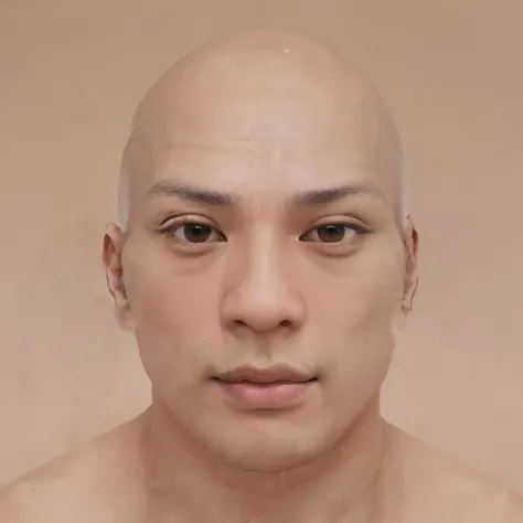 arafed man with a bald head and no shirt on, south east asian with round face, asian face, asian male, shaven face, (38 years old), symmetry!! portrait of akuma, korean symmetrical face, realistically rendered face, realistic face and body hybrid, single r...