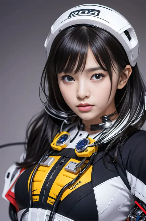 (RAW quality:1.4), highest quality, masterpiece, Ultra-high resolution, (Realistic: 1.4), RAW Photos, Mechanized girl 1 person, Japanese, 14 years old, Black Hair, Glowing Skin, 1. Mechanical Girl, (Ultra-Realistic Details)), Portraiture, Global Illuminati...