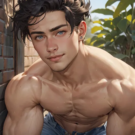 ((the best quality)), ((Masterpiece)), (details), perfect face, high definition, Masterpiece,4k,details clearly, Handsome face, white skin, perfect body, male body, strong muscles, abdomen, gray eyes, white skin, The most handsome man in the world, handsom...