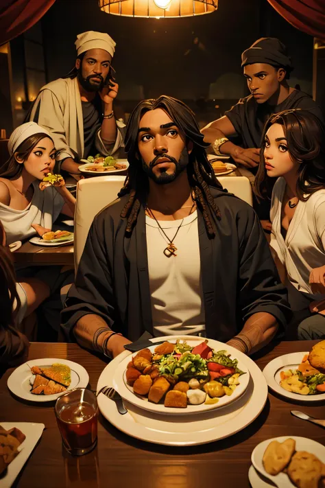 black jesus with eating with friends