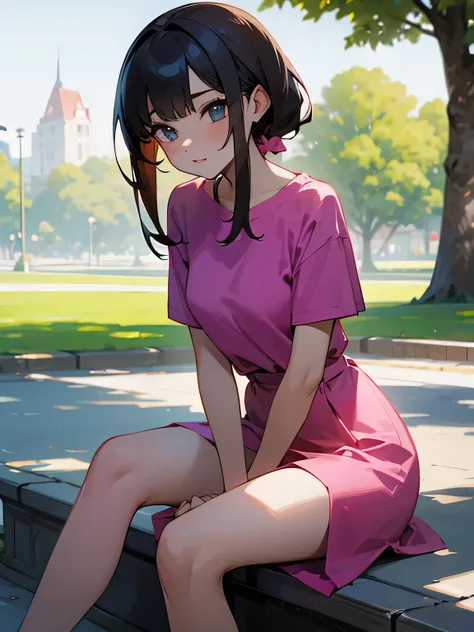 A pretty hot girl, sitting in the park , 