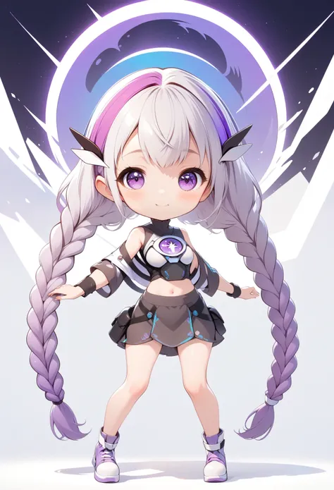 Cute girl,Purple Eyes,Long-very-long-twin-braids。Vector,Bright colors