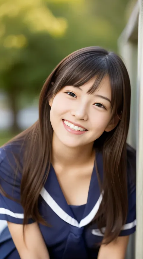 Japanese schoolgirl),((Beautiful girl)),cleavage,the expression imagining what feels good:1.2,(perfect body beauty:1.2),((perfect body)),(shy smile),beautiful teeth,