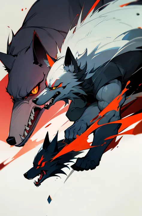 A wolf in anger. Against on a solid color background. Side view.