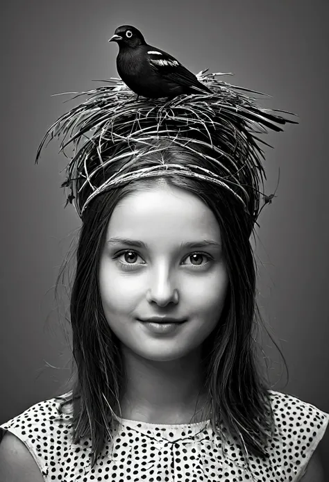 Girl with a bird on her head 