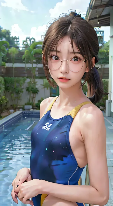 highest quality, RAW Photos, Realistic, face, Incredibly beautiful girl, cute, length Hair,ponytail,Glasses,Written boundary depth, High resolution, Super detailed, detailed, Very detaileded, extremely detaileded eye and face, Sharp pupils, Realistic stude...
