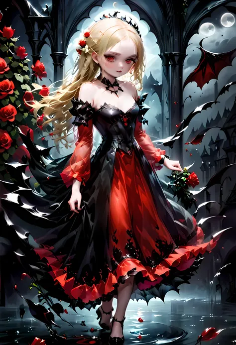 dark fantasy art, fantasy art, goth art,  a picture of a female vampire, exquisite beauty, full body shot, dark glamour shot,  p...