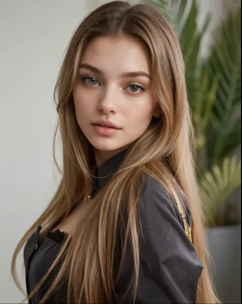 un primer plano de una mujer con cabello largo y una camisa negra, Anna Nikonova aka Newmilky, anastasia ovchinnikova, Dasha Taran, Retrato de Sophie Mudd, Angelina Stroganova, hermosa joven modelo, hermosa modelo girl, muy bonita modelo, muchacha atractiv...