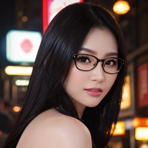 (highest quality、Tabletop、8k、Best image quality、Award-winning works)、One beautiful woman、Age 25、Perfect beautiful composition、(Very long hair:1.1)、(Classy glasses:1.1)、(A perfect and precise black business suit:1.3)、look at me、Perfect Makeup、Fascinating、Ov...