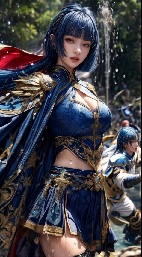 Very beautiful woman、Slender women、(Detailed face)、Realistic Skin、((holy knight)), ((Navy Blue Armor))、((((Black armor with very fine and intricate decoration:1.1))))、((Delicate photo))，(Girl Astepeace RAW Photo Details:1.25), (highest quality:1.6), (超A hi...