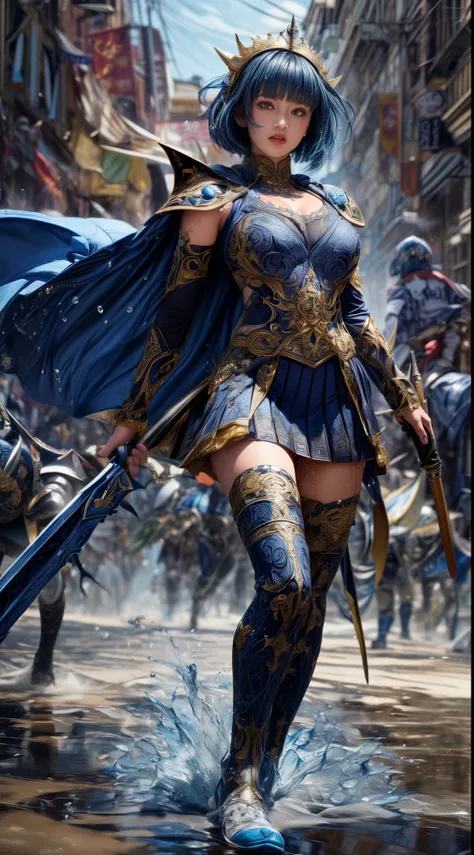 Very beautiful woman、Slender women、(Detailed face)、Realistic Skin、((holy knight)), ((Navy Blue Armor))、((((Black armor with very fine and intricate decoration:1.1))))、((Delicate photo))，(Girl Astepeace RAW Photo Details:1.25), (highest quality:1.6), (超A hi...