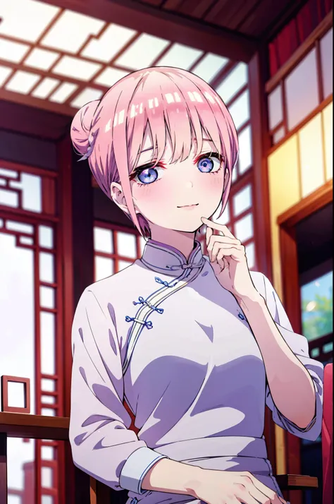 ichikanakano, ichika nakano, short hair, bangs, blue eyes, hair between the eyes, pink hair, one side up, happy smile, smile, op...